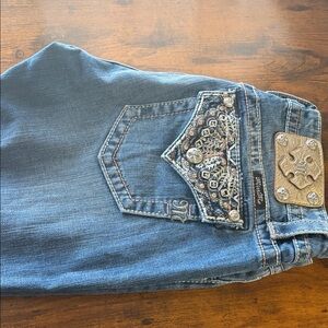 Miss Me Blue Boot Cut Jeans with Embellished Back Pocket